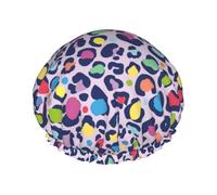 Hair Cap for Shower - rainbow leopard spot print Double Layer Shower Cap Reusable Water-resistant, Large Shower Cap for Women, Hair Cap for Shower with Peva Lining and Elastic Rope