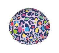 Hair Cap for Shower - rainbow leopard spot print Large Shower Cap Reusable Waterproof, Double Layer Shower Cap for Women, Hair Cap for Shower with Peva Lining and Elastic Rope