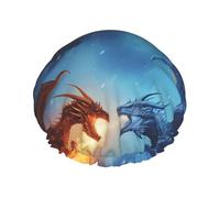 Hair Cap for Shower - Red and Blue Fire Dragon A Double Layer Shower Cap Reusable Water-resistant, Large Shower Cap for Women, Hair Cap for Shower with Peva Lining and Elastic Rope