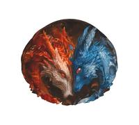 Hair Cap for Shower - Red and Blue Fire Dragon F Double Layer Shower Cap Reusable Water-resistant, Large Shower Cap for Women, Hair Cap for Shower with Peva Lining and Elastic Rope