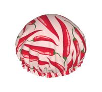 Hair Cap for Shower - red beel Pepper Large Shower Cap Reusable Waterproof, Double Layer Shower Cap for Women, Hair Cap for Shower with Peva Lining and Elastic Rope