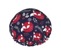 Hair Cap for Shower - Red Fox Double Layer Shower Cap Reusable Waterproof, Large Shower Cap for Women, Hair Cap for Shower with Peva Lining and Elastic Rope