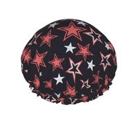 Hair Cap for Shower - Red Star Large Shower Cap Reusable Waterproof, Double Layer Shower Cap for Women, Hair Cap for Shower with Peva Lining and Elastic Rope