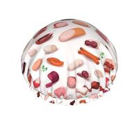 Hair Cap for Shower - Sausage Ham Print Double Layer Shower Cap Reusable Waterproof, Large Shower Cap for Women, Hair Cap for Shower with Peva Lining and Elastic Rope