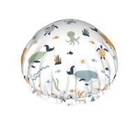 Hair Cap for Shower - Sea creatures A Double Layer Shower Cap Reusable Waterproof, Large Shower Cap for Women, Hair Cap for Shower with Peva Lining and Elastic Rope
