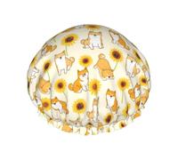 Hair Cap for Shower - Shiba Inu Dog Double Layer Shower Cap Reusable Waterproof, Large Shower Cap for Women, Hair Cap for Shower with Peva Lining and Elastic Rope