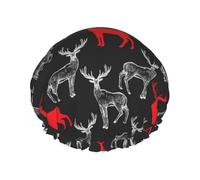 Hair Cap for Shower - Simple Hand Painted Deer Red White Double Layer Shower Cap Reusable, Large Shower Cap for Women, Hair Cap for Shower with Peva Lining and Elastic Rope