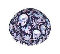 Hair Cap for Shower Skull flower crystal Double Layer Shower Cap Reusable Water-resistant, Large Shower Cap for Women, Hair Cap for Shower with Peva Lining and Elastic Rope