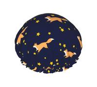 Hair Cap for Shower - Star Fox Print Large Shower Cap Reusable Waterproof, Double Layer Shower Cap for Women, Hair Cap for Shower with Peva Lining and Elastic Rope