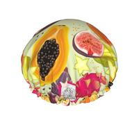 Hair Cap for Shower - star fruit Papaya Large Shower Cap Reusable Waterproof, Double Layer Shower Cap for Women, Hair Cap for Shower with Peva Lining and Elastic Rope