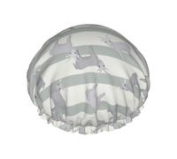 Hair Cap for Shower - Striped Simple Cartoon Cute Goat Double Layer Shower Cap Reusable Waterproof, Large Shower Cap for Women, Hair Cap for Shower with Peva Lining and Elastic Rope