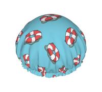 Hair Cap for Shower - Swimming Ring Red Double Layer Shower Cap Reusable Waterproof, Large Shower Cap for Women, Hair Cap for Shower with Peva Lining and Elastic Rope