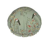 Hair Cap for Shower - Toucan Bird Pomegranate Plant Large Shower Cap Reusable Waterproof, Double Layer Shower Cap for Women, Hair Cap for Shower with Peva Lining and Elastic Rope