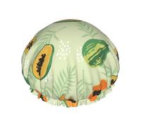 Hair Cap for Shower - Tropical Papaya leaf Double Layer Shower Cap Reusable Waterproof, Large Shower Cap for Women, Hair Cap for Shower with Peva Lining and Elastic Rope
