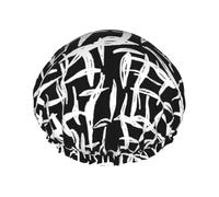 Hair Cap for Shower white black lines pattern Double Layer Shower Cap Reusable Water-resistant, Large Shower Cap for Women, Hair Cap for Shower with Peva Lining and Elastic Rope