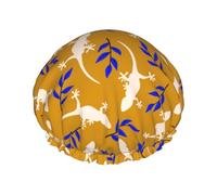 Hair Cap for Shower - White Gecko Lizard Blue Leaves Large Shower Cap Reusable Waterproof, Double Layer Shower Cap for Women, Hair Cap for Shower with Peva Lining and Elastic Rope