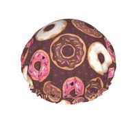 Hair Cap for Shower - White Pink Brown Donut Large Shower Cap Reusable Waterproof, Double Layer Shower Cap for Women, Hair Cap for Shower with Peva Lining and Elastic Rope