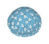 Hair Cap for Shower - White Star Dragonfly Double Layer Shower Cap Reusable Waterproof, Large Shower Cap for Women, Hair Cap for Shower with Peva Lining and Elastic Rope