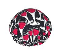 Hair Cap for Shower - Wine glass Print No.908 Double Layer Shower Cap Reusable Waterproof, Large Shower Cap for Women, Hair Cap for Shower with Peva Lining and Elastic Rope