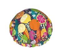 Hair Cap for Shower - Yuzu dragon fruit Large Shower Cap Reusable Waterproof, Double Layer Shower Cap for Women, Hair Cap for Shower with Peva Lining and Elastic Rope