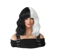 Hair Care 35cm/13.7''t Wigs for Women Ombre Wavy Bob Wig With Bangs Medium Length Synthetic Hair Water Wave Black White Wigs Natural Wigs