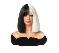 Hair Care 35cm/13.7''t Wigs for Women Ombre Wavy Bob Wig With Bangs Medium Length Synthetic Hair Water Wave Black White Wigs Natural Wigs
