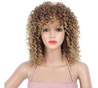 Hair Care Curly Wigs Curly Shoulder Length Synthetic Kinky Afro Curly Wig with Bangs 2 Tone Blonde Mixed Brown Color Natural Wigs