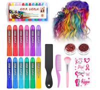 Hair Chalk for Girls Kids 12PCS Temporary Wash Out Dye Colour Hair Chalk for Kid for Adults 5-15 Years Old Halloween Christmas Birthday Party, Cosplay