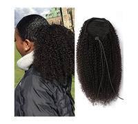 Hair Chignon 10-28 Inch Drawstring Ponytail Real Hair Mongolian Black Curly Ponytail Hair Extension Hairpin Ponytail Wig Hair Bun Messy Bun Hair Piece(10 inch)