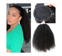 Hair Chignon 12-26 Inches Afro Curly Ponytail Hair Extensions with Drawstring Hair Comb Wig Brazilian Real Hair for Black Women Hair Pieces For Women(14Inch 100g)