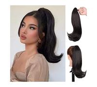 Hair Chignon 16" Synthetic Long Straight Ponytail Hair Extension Clip Ponytail Synthetic Curly Bun Claw Clip for Women's Daily Use Messy Bun Hair Piece(A)