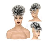 Hair Chignon Afro High Bubble Hair Bun Drawstring Ponytail with Bangs Synthetic Short Curly Ponytail Bun Extension for Black Women Hair Pieces For Women(Q35 1BT0906)