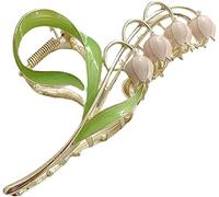Hair Clamp Lilies of The Valley Lady Hair Claw Clip Golden Plated White