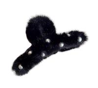 Hair Claw Clip Luster-retaining Hairpin Women Faux Pearls Decor Plush Wrapped Anti-slip Teeth Back Head Clamp Black