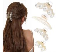 Hair Claw Clips - 4 PCS Style Pearl Hair Clip Strong Hold, Barrette Clamps for Women Thick Thin Hairs, Bridal Hairs Accessories Headwear Styling Tools for Party Wedding