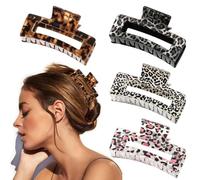 Hair Claw Clips, 4pcs Hair Jaw Clips Non slip Strong French Hold Butterfly Hair Square Rectangular Clips Leopard Print Stylish Hair Accessories Vintage Clip for Women Girls Thick Thin Curly Hair