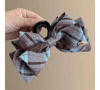 Hair Claw Clips, Plaid Bow Shark Clip Fabric Geometric Styling Clamps (1C) | Oversized interlocking jaw clamps dense tresses securely. Fabric wrapped design features metallic oval emblem accent.
