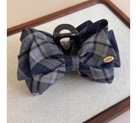 Hair Claw Clips, Plaid Bow Shark Clip Fabric Geometric Styling Clamps (3C) | Oversized interlocking jaw clamps dense tresses securely. Fabric wrapped design features metallic oval emblem accent.