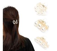 Hair Claw Clips Runmi Pearl Hair Claws Mini Hair Clips Nonslip 3Pcs Hair Jaw Clips Hair Styling Accessories for Women Girls