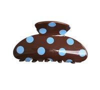 Hair Claw for Women, Strong Hold Dot Print Hair Clip with Anti-slip Teeth, Durable 8.4cm Hairs Accessories for Thick Thin Long Short Hairs, Secure Grip Shower Shark Clip for Daily Styling Coffee