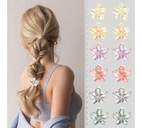 Hair Clip, 12PCS 1.18inch Colorful Clear Flower Claw Clips, Hawaiian Flower Hair Clips Beach Hair Accessories for Women and Girls, Various Colour Plating Colours