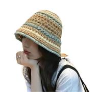 Hair Clip Handmade Crochet Striped Bucket Hat for Women Hollow Knitted Cotton Lovely Rainbow Fisherman Hats Summer Holiday Sun Caps(Color 5)