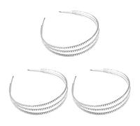 Hair Clip Headband,Women Rhinestone Headwear,3 Pcs Rhinestone Headband Wedding Headband Bride(Silver)