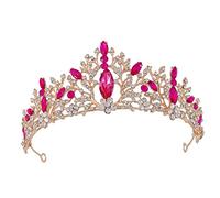Hair Clip Headband,Women Rhinestone Headwear, Crown Vine Decor Headbands with Pearls Women's(Rosy)