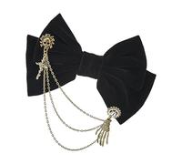 Hair Clip with Bow, Hair Clip with Velvet Bow, Vintage Hair Clip with Skull and Gear Chain, Hair Styling, Lightweight, Elegant Hair Clip for Women and Teenagers