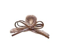 Hair Clip with Soft Plush and Leather Bowknot Design, Coffee | Gentle on Hair, Securely Styling, for Various Hair Textures, Autumn Winter Multiple Color Choices