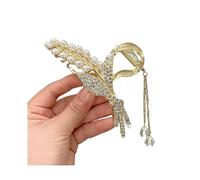 Hair Clip Women's Shiny Rhinestones Faux Pearls Hair Claw Clip with Butterflies Decor Tassel Hair Decoration C