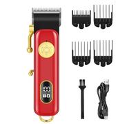 Hair Clippers for Men Professional, Cordless Barber Clippers for Hair Cutting & Grooming with LED Display, 4 Limit Combs and 5W Motor,Rechargeable Hair/Beard Trimmer Kit for Household (Red)