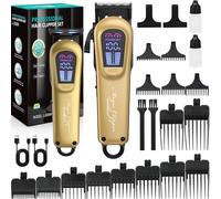 Hair Clippers for Men Professional, Dual Clippers Set - Cordless Beard Trimmer & Haircut Machine, Digital Display, Ceramic Blades, 15 Guide Combs, USB Charging, Stylish Design【Gold】