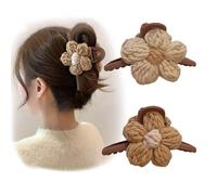 Hair Clips 2 Pieces-Large Flower Hair Claw Clips, Shark Hair Claw Barrette, Plastic Hair Clamps, Cute Woolen Knitting Flower Hair Accessories, Strong Hold, No Slip, for Women